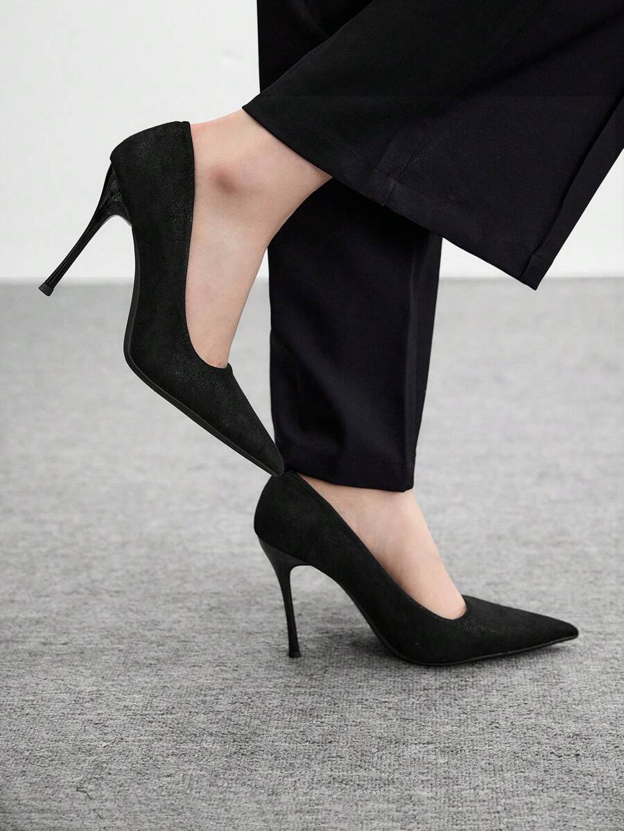 CUCCOO BIZCHIC Women Elegant Minimalist Solid Color Pointed Toe High Heel Pumps - Black - View 1