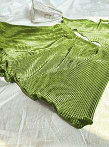 SHEIN Unity Women's 2pcs Solid Color Halter Top & Mini Skirt Set, Fashionable For Summer - Green - View 6