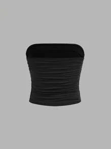 SHEIN Tween Girls 3pcs Seamless Ruched Non-Slip Strapless Tube Top - Black and White - View 6