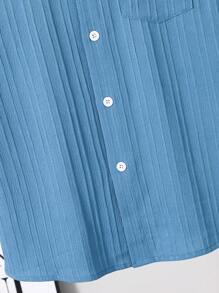 SHEIN Tween Boy Casual Solid Color Turndown Collar Short Sleeve Shirt - Blue - View 4