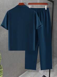 Manfinity Homme Conjunto de camisa y pantalones holgados para hombre de cuello solapa unicolor