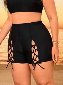 Slaydiva Quần lót lưng cao màu trơn cỡ lớn cho nữ, đồ bơi thời trang tối giản cho khu nghỉ dưỡng - màu đen - Xem 4