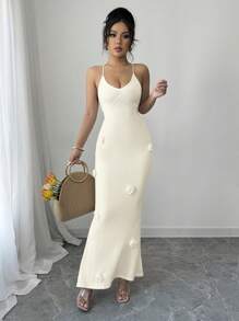 Elenzga Vestido casual de playa de malla 3D con estampado floral para mujeres