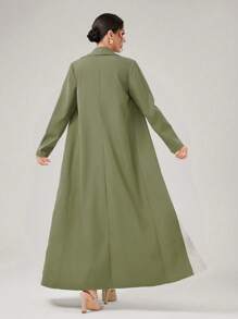 Al Najma 女式拼色翻领长款夹克，适合日常穿着，端庄长袍，阿巴雅 - 綠色 - 查看 2