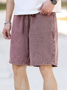 Manfinity Hypemode Shorts vaqueros de hombre con cintura ajustable con cordón - Burdeos - Ver 7