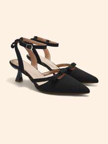 CUCCOO BASICS Pointy-Toe Bowknot High Heel Pumps For Women - Black - View 2