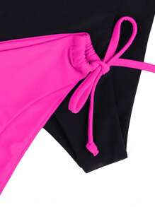Swim Vcay 2 Pieces Women Vacation Beach Tie Bottom Swimwear Set For Summer - Hot Pink - View 4
