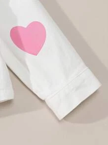 SHEIN Young Girl Cute Casual All-Match Fashion Sweet Heart Print Comfortable Denim Outfit, Essential For Valentine's Day - White - View 4