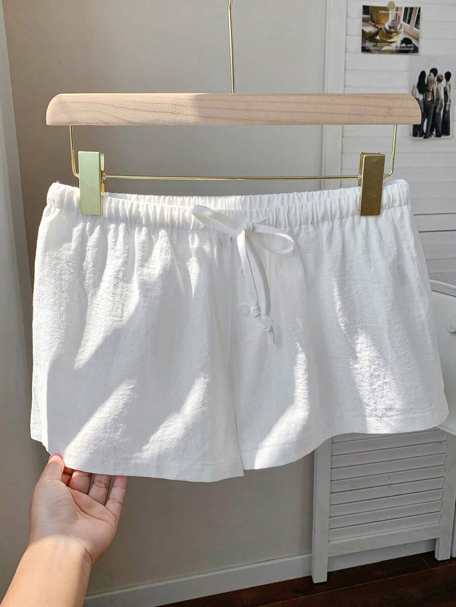 Comfortcana Women's Solid Color Drawstring Waist Loose Casual Shorts - White - View 1