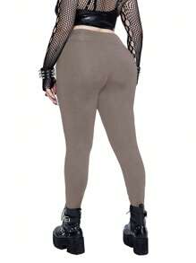 Whyspr 大码女式修身网眼拼布透明睫毛胶带紧身裤 - 卡其色 - 查看 2