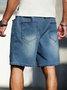 Manfinity Homme Plus Size Men's Summer Casual Washed Drawstring Waist Loose Denim Shorts