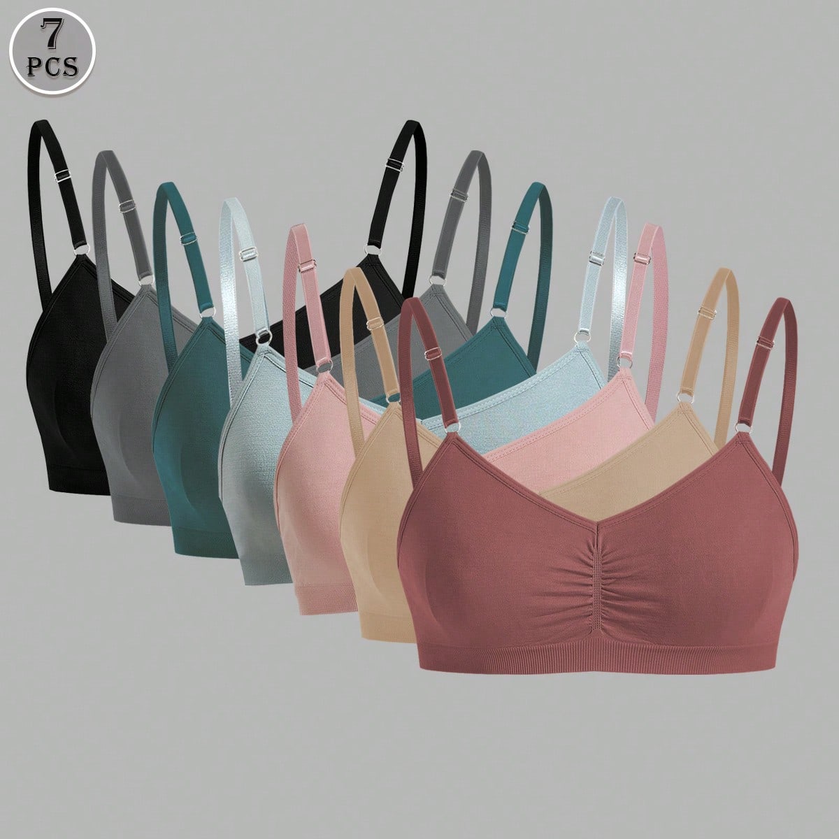 Conjunto de 7 piezas de ropa interior sin costuras, sujetadores casuales cómodos con tirantes ajustables