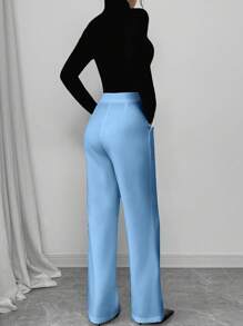 Chiquease Pantalones blancos ajustados para mujer, ropa casual para ir a la oficina, otoño/invierno - Azul - Ver 2