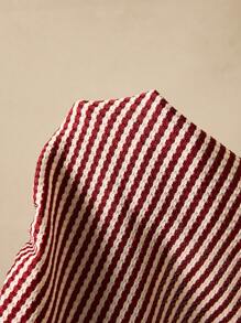 SHEIN EZwear 连衣裙 条纹挂脖长连衣裙 - 紅白色 - 查看 7
