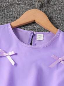 SHEIN Tween Girls' Bowknot Decor Mesh Patchwork Sleeveless Cute Dress - Purple - View 5