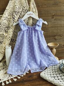 SHEIN 1 pieza Vestido bebé niña con decoración de lazo con recortes - Morado - Ver 4