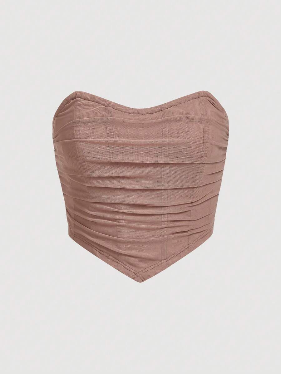 SHEIN MOD Ruched Bandana Hem Mesh Tube Top - Dusty Pink - View 1