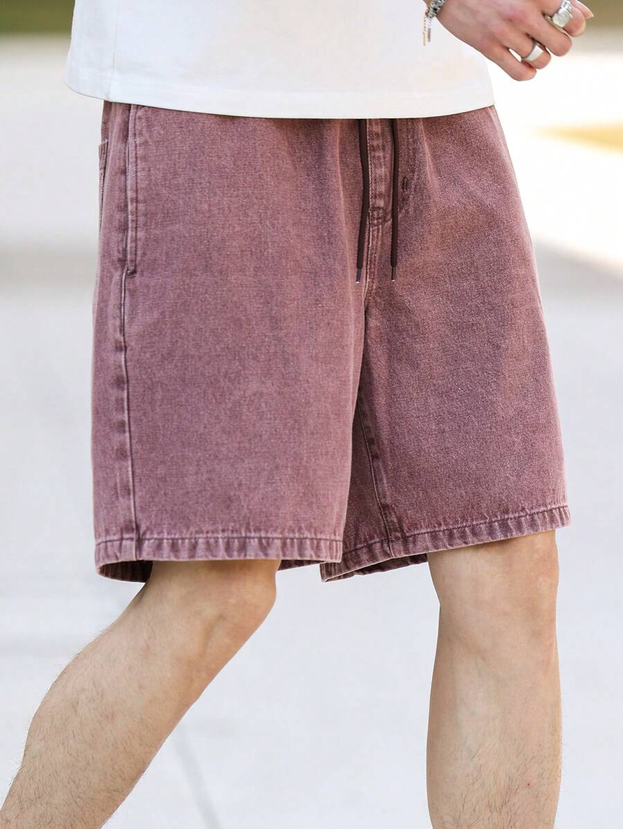 Manfinity Hypemode Shorts vaqueros de hombre con cintura ajustable con cordón - Burdeos - Ver 1