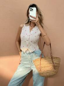 SHEIN Frenchy 女士心形印花无袖休闲度假衬衫 - 彩色 - 查看 3