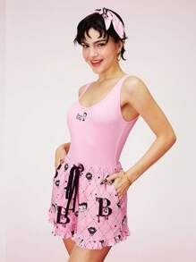 BETTY BOOP X LUVLETTE Conjunto de ropa de estar en casa con top de tirantes rosa básico y pantalones cortos con estampado de x LUVLETTE, pantalones con bolsillos, lencería, ropa interior nupcial - Rosa - Ver 11