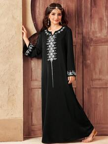 SHEIN Teen Girl Patterned Robe - Black - View 3