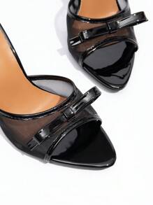 CUCCOO CHICEST New Fashionable Versatile Rhinestone Bow Strap Stiletto High Heel Sandals - Black - View 5