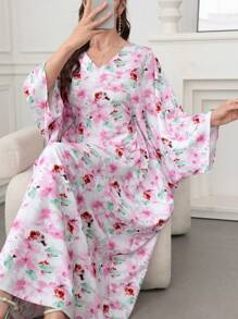 Al Najma 2025春夏新款中东阿拉伯风格休闲土耳其印花连衣裙，简约长袍 - 粉色 - 查看 5