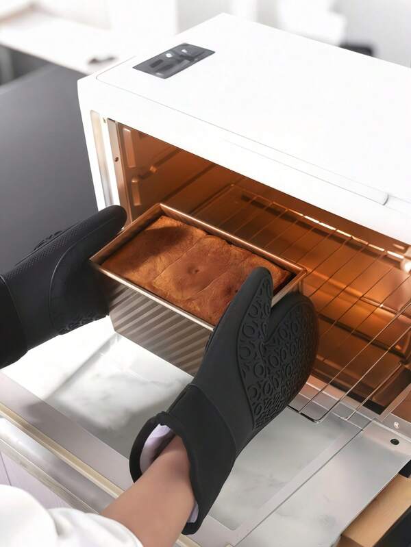 Luva de silicone preta resistente ao calor para forno, longa, dois dedos, anti-escaldante, antiderrapante, tamanho universal para cozinha, churrasco