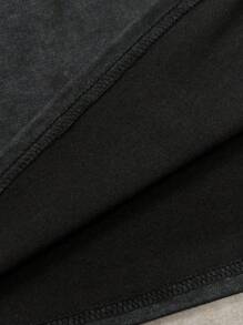 SHEIN Tween Boy Casual Street Fashion Beach Theme Washed Distressed Comfortable Fabric Loose Fit Round Neck Top, Suitable For Commuting, School, Daily Casual, Sports, Spring/Summer - Black - View 4