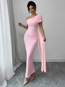 Elenzga Vestido longo de verão elegante regular de malha feminino - Rosa - Ver 4