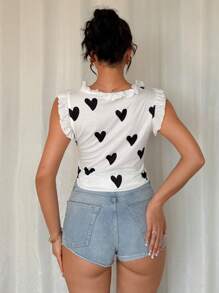 SHEIN Unity Women's Casual Loose Heart Print Ruffle Hem Tank Top - Multicolor - View 2