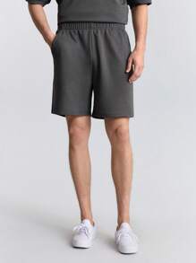 Ontre 2025 Spring & Summer Solid Color Elastic Waist Pocket Simple Shorts, Casual, Comfortable, Versatile, Breezy