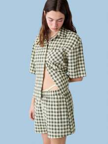 COUREZ Short Sleeve Boxy Summer Check Shirt Y2K Vintage - Yellow - View 2