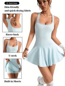 Easithlete Women's Solid Color Casual Strap Mini Dress, Minimalist And Fashionable For Summer