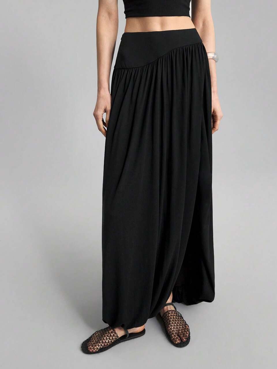 Women 2025 Casual Solid Black Wrap-Around High Slit Skirt,Bohemian Beach Skirt,Elegant Modest Easter Birthday Skirt,Autumn Vacation Beachwear