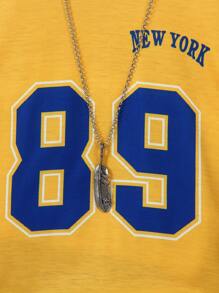 SHEIN Young Boy Numeric Print Regular Fit Short Sleeve Top, Spring/Summer - Yellow - View 5