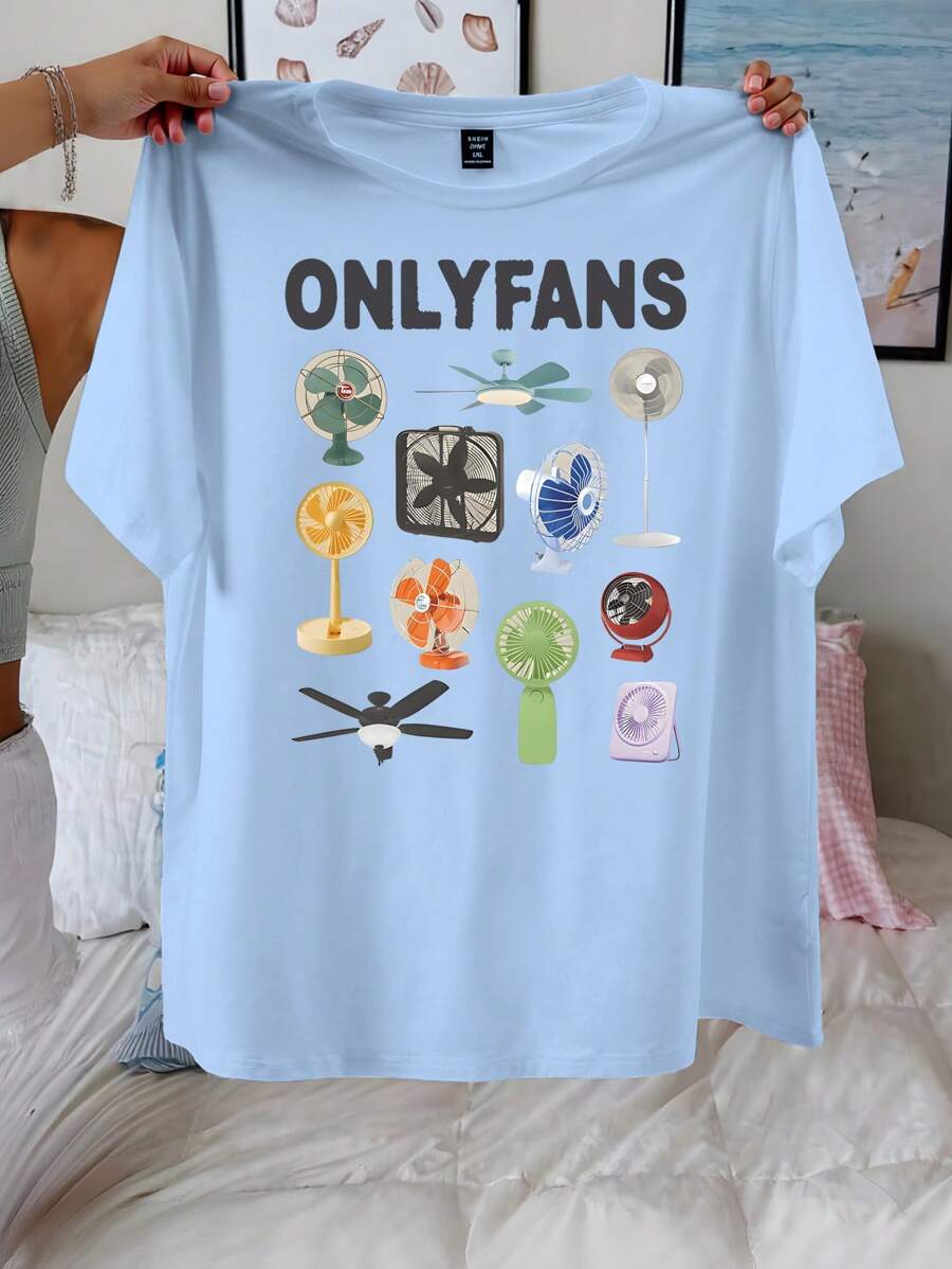 SHEIN CURVE+ Plus Size Round Neck Short Sleeve T-Shirt, Fashion For Summer - Baby Blue - View 1