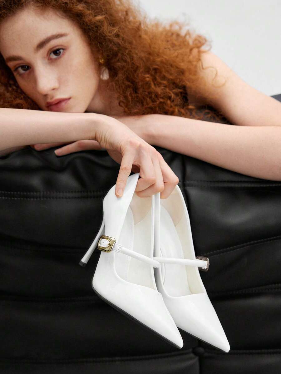CUCCOO BIZCHIC Women's Pointed Toe Adjustable Buckle Design Fashion High Heels - White - View 1