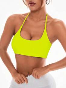 Easithlete Women Neon Green Crisscross Back Daily Fitness Sports Bra - Yellow - View 3