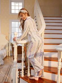 CottageSlumber Bộ đồ ngủ áo và quần in hoa mùa lễ hội, trang phục thu đông ấm áp và thanh lịch - Nhiều màu - Xem 3