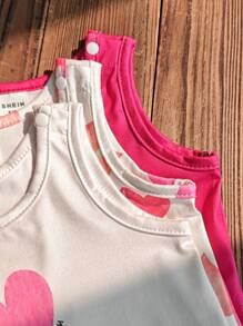 6 paquets Ensemble débardeur sans manches et shorts avec imprimé cœur pour bébé fille, tenue casual assortie convenant pour toutes les occasions en été - Multicolore - Voir 3
