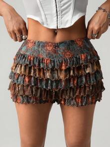SHEIN ICON Low Waist Paisley Print Multi-Layer Mesh Shorts, For Summer Vacation - Multicolor - View 5