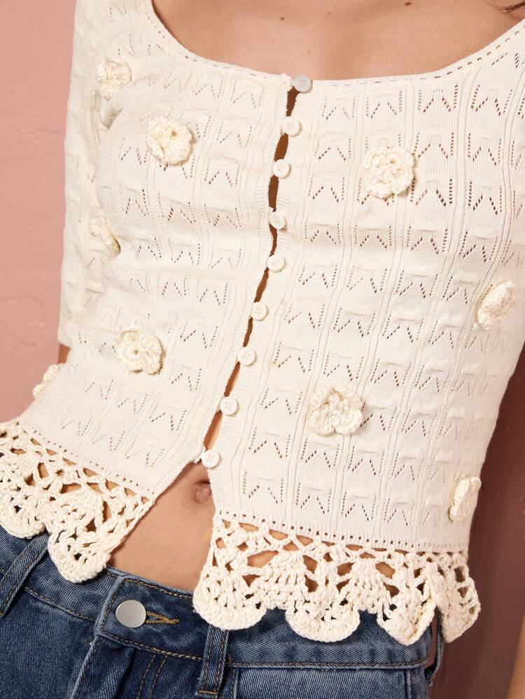 SHEIN Maija 2025년 여름 신상 웨딩 게스트 모던 우아한 브런치, 공항, 보헤미안 휴가 스타일, 음악 페스티벌, 부활절, 졸업, 일상 캐주얼 U넥 플로우이 꽃잎 크로셰 디자인 섹시한 민소매 니트 탑 여성용 파티 데이트