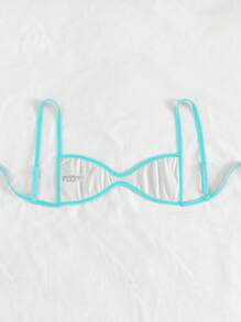 SHEIN Swim 女士纯色细肩带迷你比基尼背心，夏季沙滩装 - 薄荷藍 - 查看 2