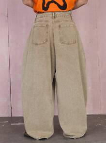 COUREZ Y2K Super Oversized Wide Leg Low Rise Jeans Vintage Cotton - Brown - View 5