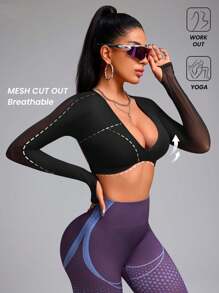 Innovista Tricouri sport pentru femei, cu imprimeu respirabil, din plasă, decupate, cu decolteu în V, spate fără bretele, topuri sport Dry Fit, sport și casual de zi cu zi, ciclism, bicicletă, alergare, cardio, forță, greutăți, pilates, box, activități în aer liber, drumeții, camping, traseu, volei, sport, festivaluri de muzică, petreceri, tricouri Jiffy, negru, echipament de toamnă, cadou de Ziua Mamei - Negru - Vizualizare 2