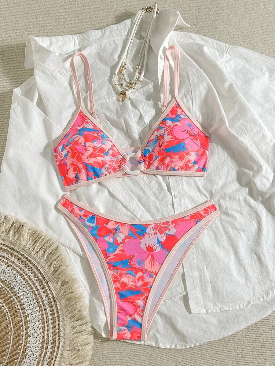 Swim Vcay 2 件套女士沙滩装夏季细肩带花卉印花比基尼套装 - 彩色 - 查看 1