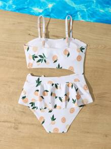 SHEIN Tween Girl Cute  Fruit Print Ruffled One-Piece Swimsuit, Suitable For Summer Beach Vacation, Swimming, Travel Summer Holiday - Multicolor - View 2