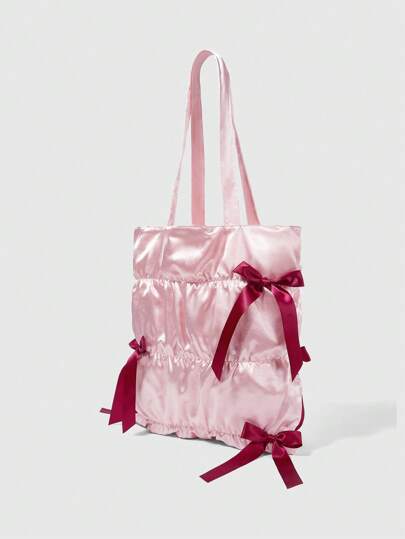 Kawaii Goth Style Dark Purple Bowknot Accent Women Shoulder Bag