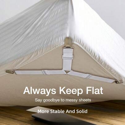 Bộ 4 Giá đỡ chăn hình tam giác, Kẹp kim loại, Dây thun có thể điều chỉnh, Dây đai chống trượt vô hình tiện dụng, Thích hợp cho đệm ghế sofa, Ga trải chăn, Đồ dệt gia dụng, Đồ gia dụng - Màu trắng